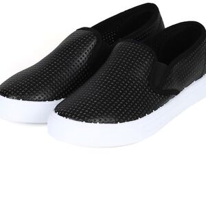 Qupid Black and White Slip-On Loafers